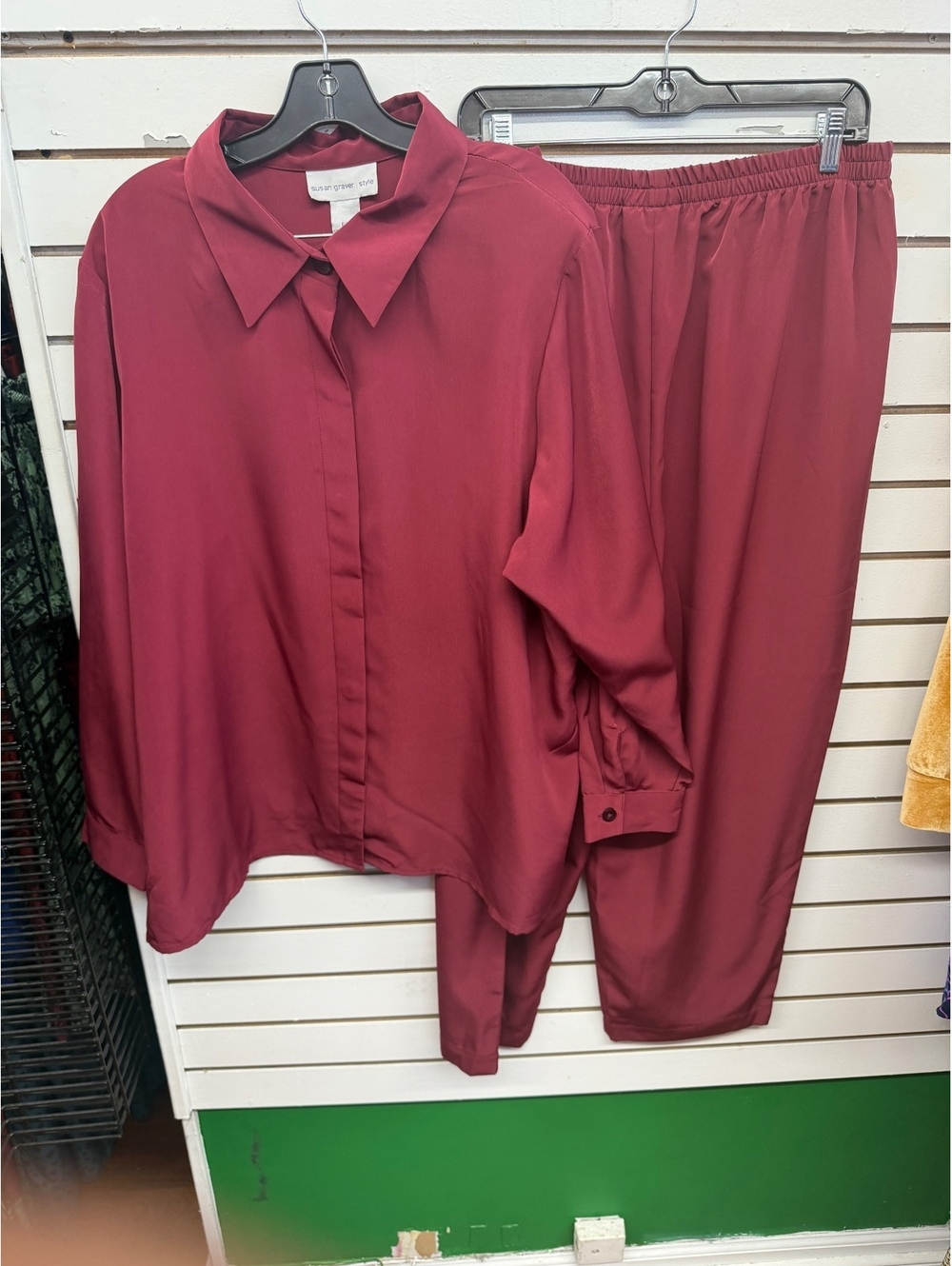 Susan Graver Style Petite 2X Burgundy 2 Piece Blouse Pants Set